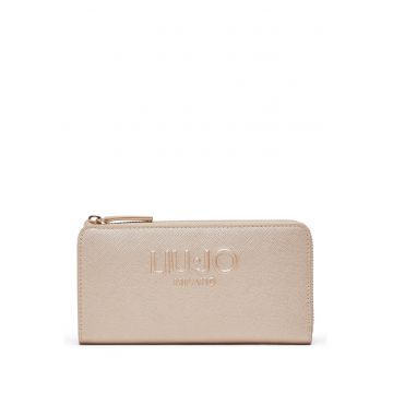 Portofel din piele ecologica saffiano cu fermoar - Auriu