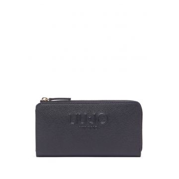 Portofel din piele ecologica saffiano cu fermoar - Negru