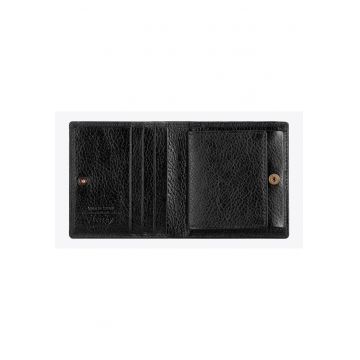 Portofel  din piele naturala - compact - 10x9.5cm - negru