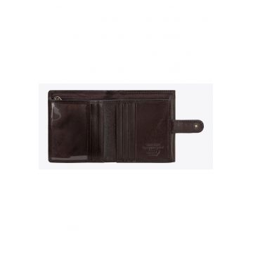 Portofel din piele naturala  model clasic - 11x10cm - cu compartiment pentru monede - 7 locuri pentru carduri - maro inchis