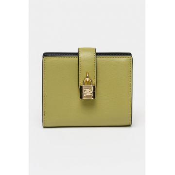 Portofel din piele si piele ecologica cu model uni - Auriu/Verde deschis