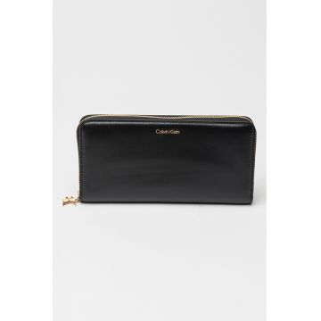 Portofel dreptunghiular din piele cu logo metalic - Negru