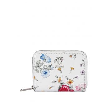 Portofel mic alb cu imprimeu floral din piele naturala 8912 07 19941 - Alb
