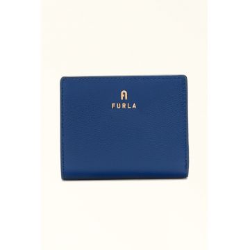 Portofel mic de piele cu aplicatie logo metalica Camelia - Albastru inchis