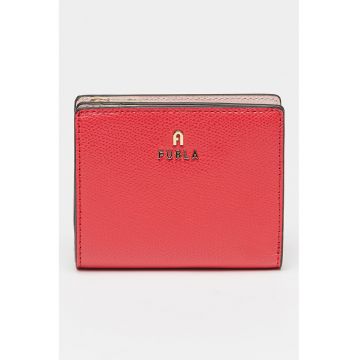 Portofel mic de piele cu aplicatie logo metalica Camelia - Coral/Rosu deschis