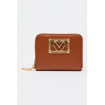 Portofel mic din piele ecologica cu logo metalic si fermoar