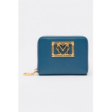 Portofel mic din piele ecologica cu logo metalic si fermoar