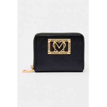 Portofel mic din piele ecologica cu logo metalic si fermoar