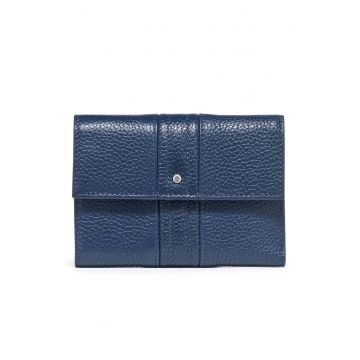 Portofel pliabil de piele cu aspect texturat - Albastru inchis