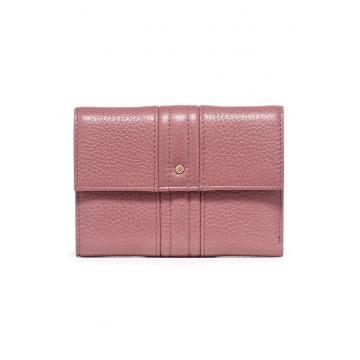 Portofel pliabil de piele cu aspect texturat - Fucsia