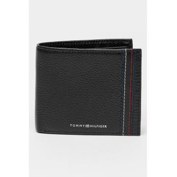 Portofel pliabil de piele cu cusaturi contrastante - Negru