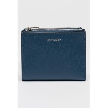 Portofel pliabil de piele ecologica - Albastru inchis/Argintiu