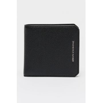 Portofel pliabil de piele ecologica cu logo stantat - Negru