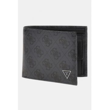 Portofel pliabil din piele cu imprimeu logo Milano - Negru/Gri carbune