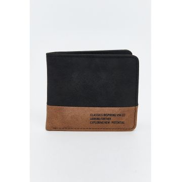 Portofel pliabil din piele ecologica - Maro scortisoara/Gri antracit