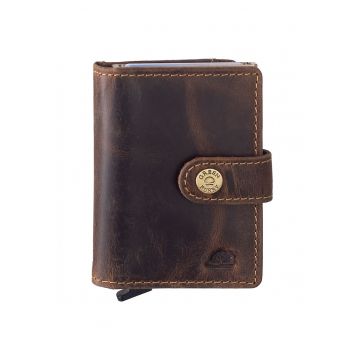 Portofel unisex piele naturala maro antichizat 7.5 x 10 x 3.5 cm - COIN 