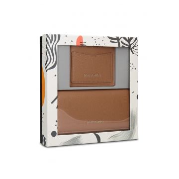 Set de portofel si portcart Celeste Ultra - 2 piese - Maro taupe
