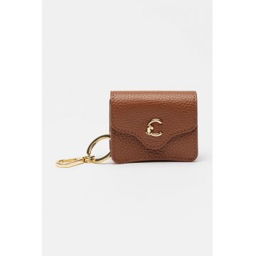Breloc din piele cu etui cu clapa C-ME - Maro pamantiu