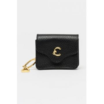 Breloc din piele cu etui cu clapa C-ME - Negru