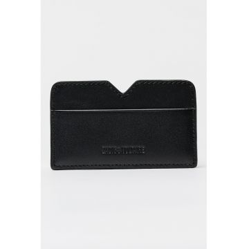 Portcart de piele cu logo discret - Negru