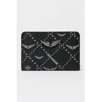 Portcart de piele cu model logo - Negru