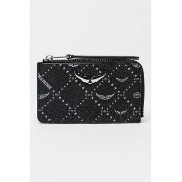 Portcart de piele cu model - Negru