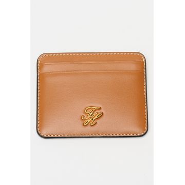Portcart de piele cu monograma metalica - Negru/Caramel