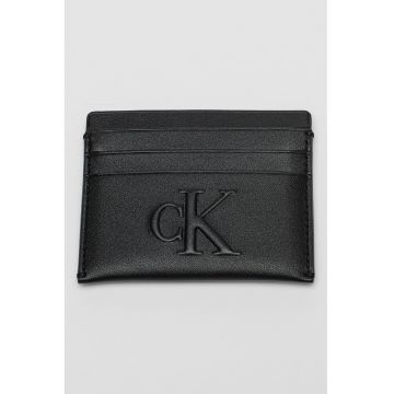 Portcart de piele ecologica cu logo - Negru