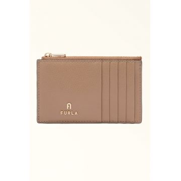 Portcart din piele cu fermoar Camelia - Maro camel
