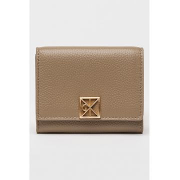 Portofe pliabil de piele cu aspect granulat - Maro taupe