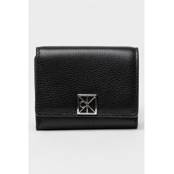 Portofe pliabil de piele cu aspect granulat - Negru