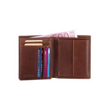 Portofel barbatesc  piele naturala maro - RFID - 10x12.5x2.5 cm