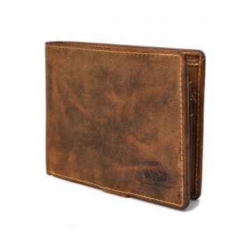 Portofel barbati piele naturala maro antichizat 12.5 x 10 x 2.5 cm - Vintage -