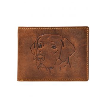 Portofel barbati piele naturala maro antichizat 12.5 x 9.5 x 2.5 cm - Vintage Labrador -  Maro antichizat