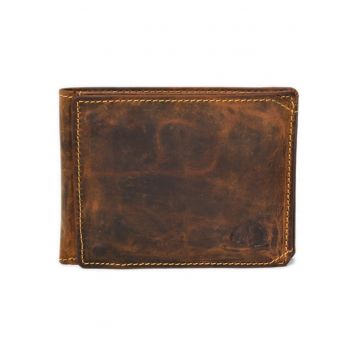 Portofel barbati piele naturala maro antichizat 12.5 x 9.5 x 2 cm - Vintage -  Maro antichizat