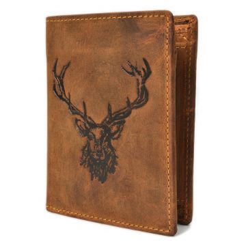 Portofel barbati piele naturala maro antichizat 9.5 x 12.5 x 2.5 cm - Vintage Hunting -
