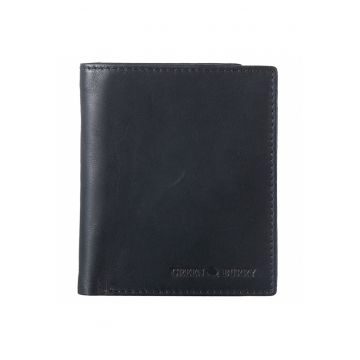 Portofel barbati piele naturala negru 10.5 x 12.5 x 2.5 cm - Pure Black -