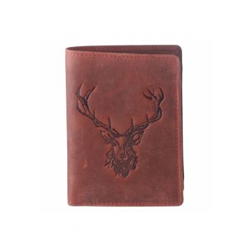 Portofel barbati piele naturala rosu 9.5 x 12.5 x 2.5 cm - Vintage Hunting -