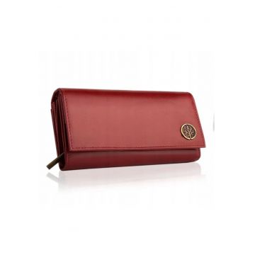 Portofel dama - Betlewski - Piele naturala - RFID - 17.7 x 9 cm - Rosu