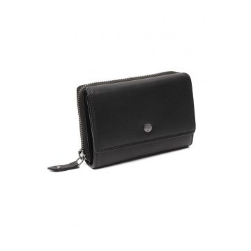 Portofel dama din piele naturala -  Salviano - cu protectie anti scanare RFID - Negru - 13.5 x 9.5 cm