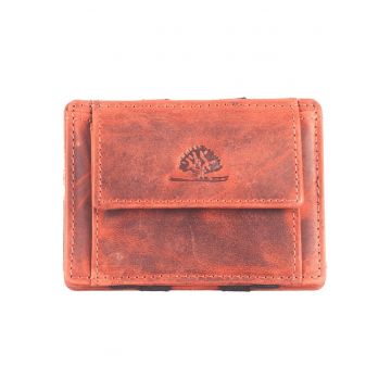 Portofel dama piele naturala 10.5 x 7.5 x 1.5 cm - Vintage RFID - - Caramiziu