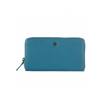 Portofel dama piele naturala 19 x 10.5 x 3 - Spongy Nappa - Greenbudwqfqdrry - Albastru petrol - 19 x 10.5 x 3 cm