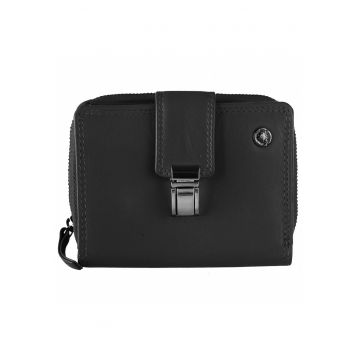 Portofel dama piele naturala 9.5 x 12.5 x 4 cm - Spongy Nappa - - Negru