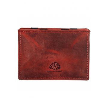 Portofel dama piele naturala caramiziu 10.5 x 7.5 x 2.5 cm - VINTAGE RFID -