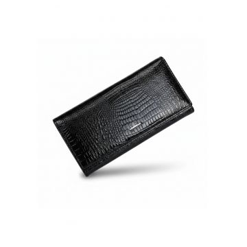 Portofel dama piele naturala lacuita - Negru - 18 -5 X 3 -5 X 9 -5 cm