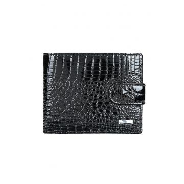 Portofel dama piele naturala lacuita - Negru lucios - 12 x 10 x 2.5 cm
