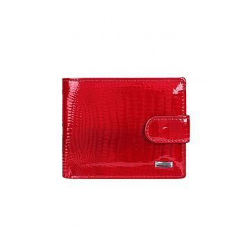 Portofel dama piele naturala lacuita - Rosu - 12 x 10 x 2 -5 cm