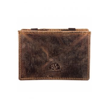 Portofel dama piele naturala maro antichizat 10.5 x 7.5 x 2.5 cm - VINTAGE RFID -