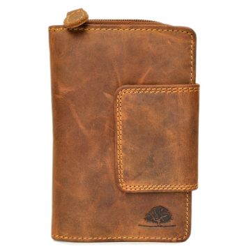 Portofel dama piele naturala maro antichizat 10 x 15 cm - Vintage -