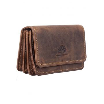 Portofel dama piele naturala maro antichizat 10 x 7 cm - Vintage-RFID -